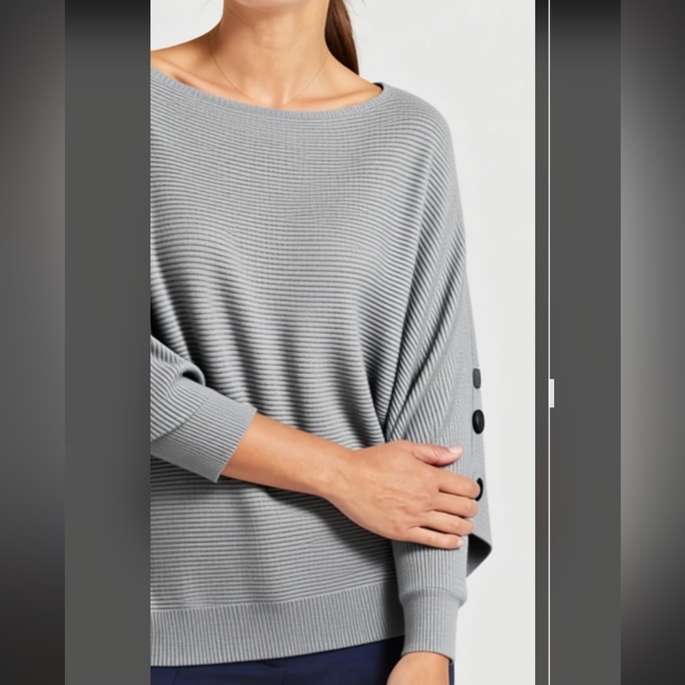 50%offw❤️ Philosophy Boatneck Grey Dolman Sweater button sleeve L Anthropologie